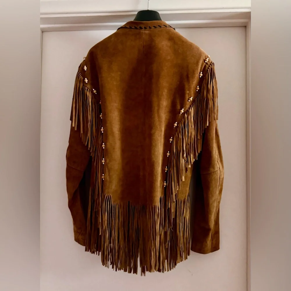 Stunning Vintage Suede Western Boho Tribal Festival Fringe Beaded Cropped Jacket - Picture 4 of 7
